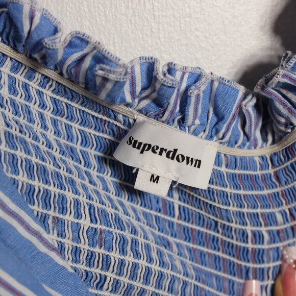 Superdown Blue Strapless Striped Off-Shoulder Top Medium - Picture 6 of 8